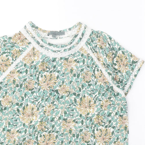 NEXT Womens Green Floral 100% Cotton Basic T-Shirt Size 14 Round Neck