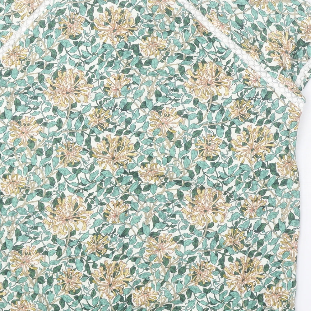 NEXT Womens Green Floral 100% Cotton Basic T-Shirt Size 14 Round Neck