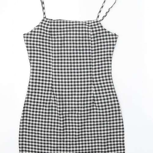 Preworn Womens Black Gingham Polyester Tank Dress Size S Round Neck Zip