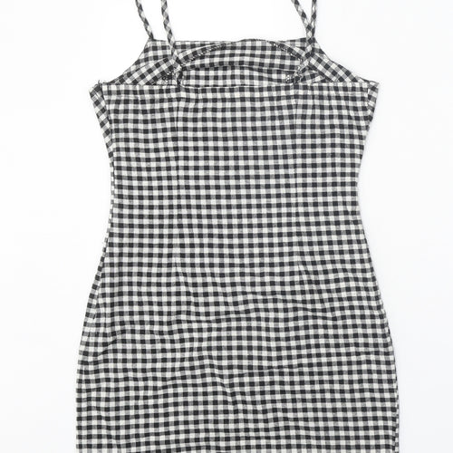 Preworn Womens Black Gingham Polyester Tank Dress Size S Round Neck Zip