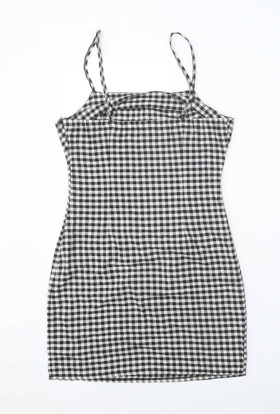 Preworn Womens Black Gingham Polyester Tank Dress Size S Round Neck Zip