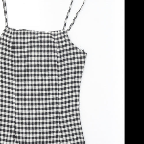 Preworn Womens Black Gingham Polyester Tank Dress Size S Round Neck Zip