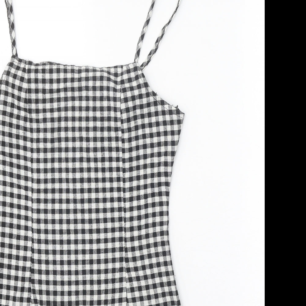 Preworn Womens Black Gingham Polyester Tank Dress Size S Round Neck Zip