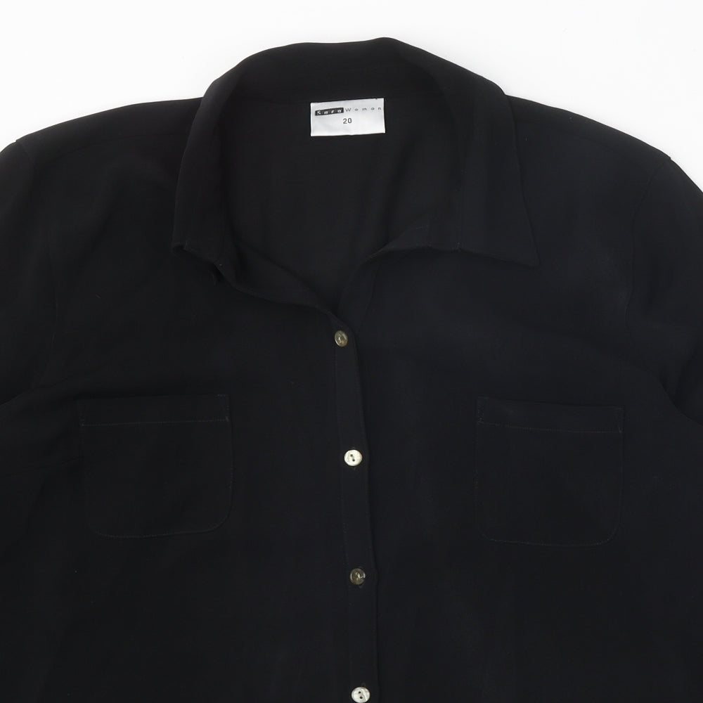 Sara Woman Womens Black Polyester Basic Button-Up Size 20 Collared