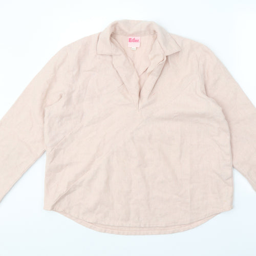 Eider Womens Pink V-Neck Cotton Pullover Jumper Size M