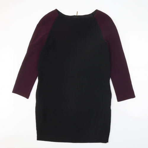 Zara Womens Black Colourblock Polyester A-Line Size M Round Neck Zip