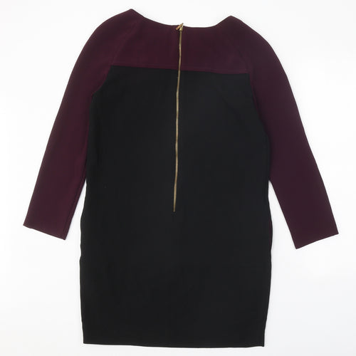 Zara Womens Black Colourblock Polyester A-Line Size M Round Neck Zip