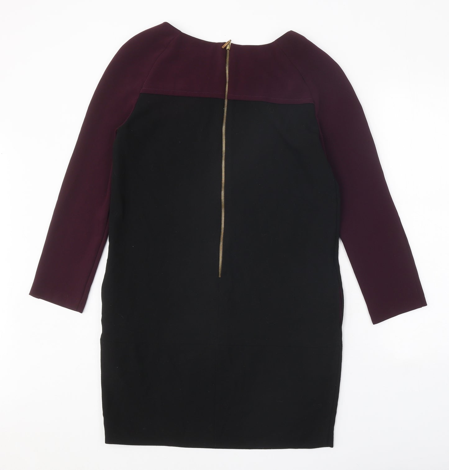 Zara Womens Black Colourblock Polyester A-Line Size M Round Neck Zip