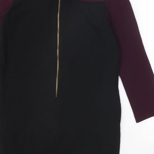 Zara Womens Black Colourblock Polyester A-Line Size M Round Neck Zip