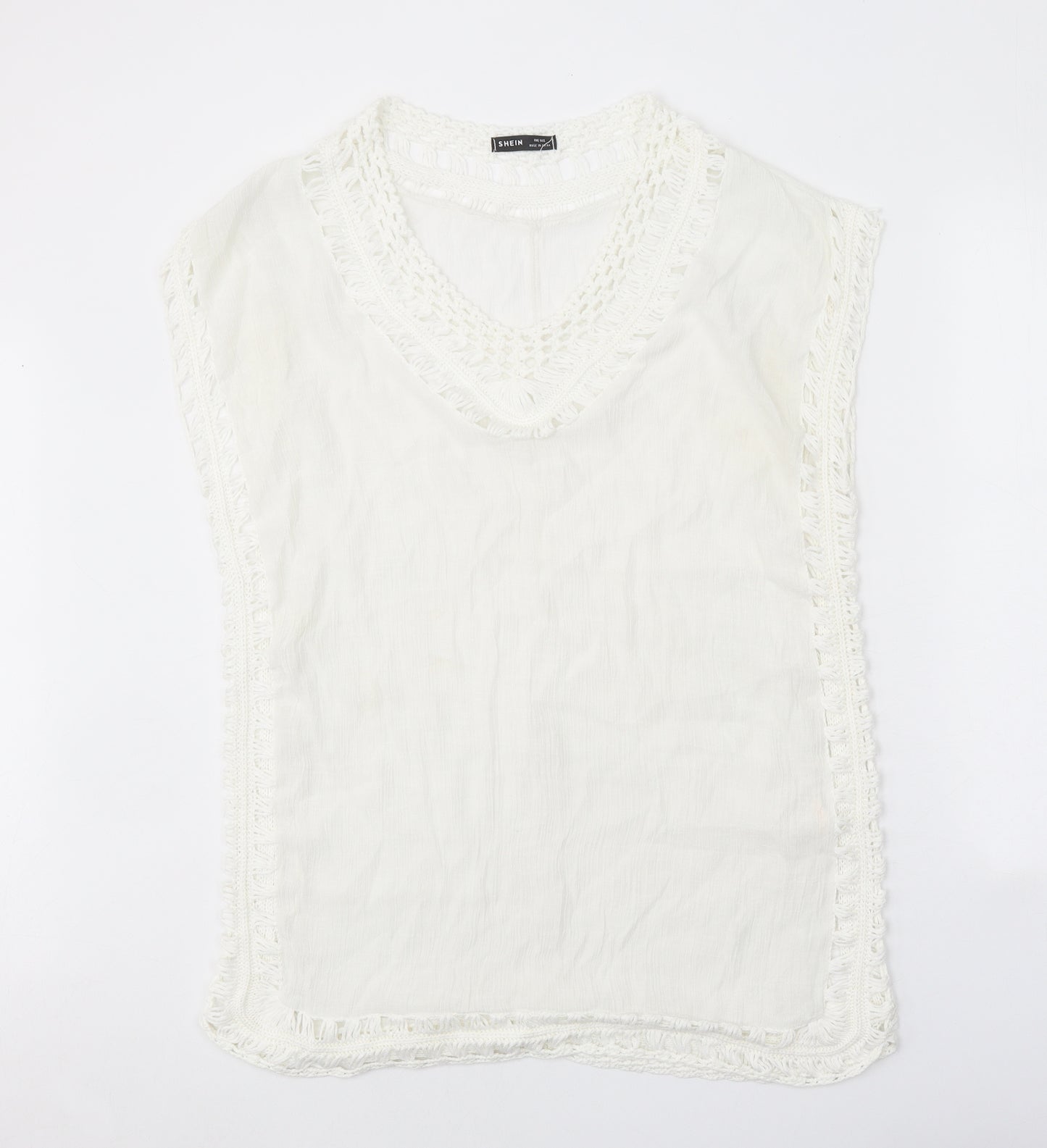 SheIn Womens White Geometric Polyester A-Line One Size V-Neck Pullover