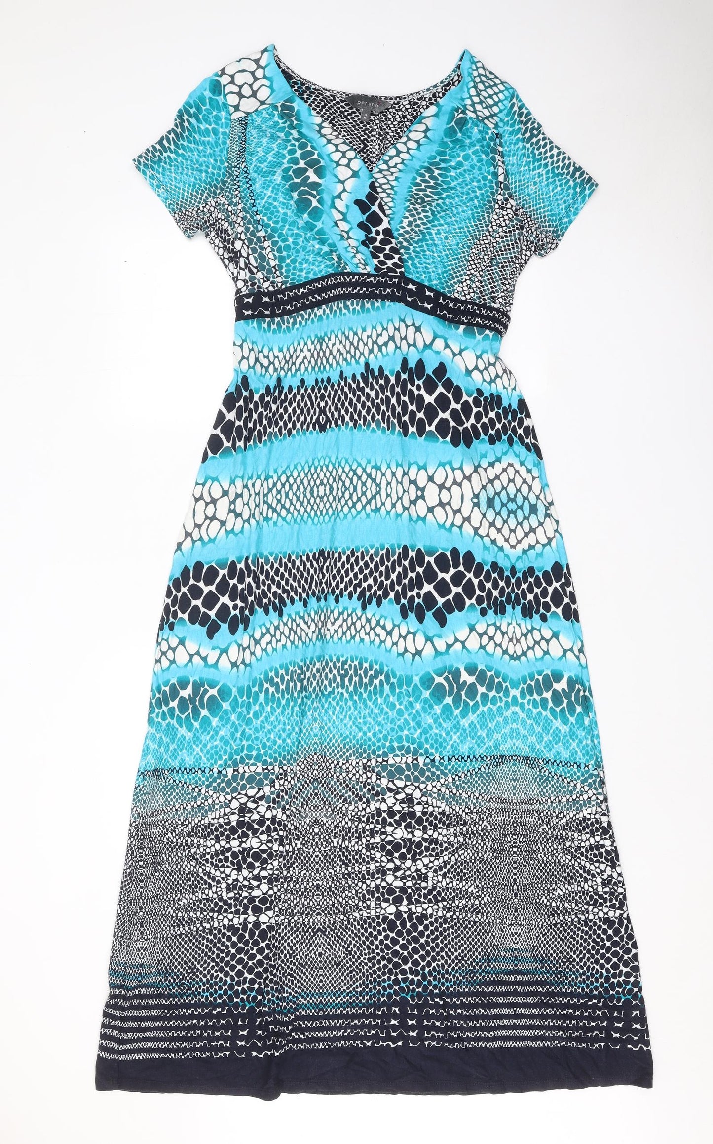 Per Una Womens Blue Geometric Polyester A-Line Size 14 V-Neck Tie