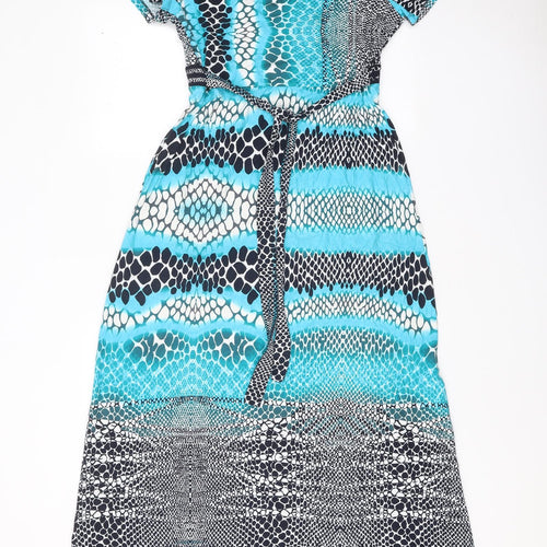 Per Una Womens Blue Geometric Polyester A-Line Size 14 V-Neck Tie