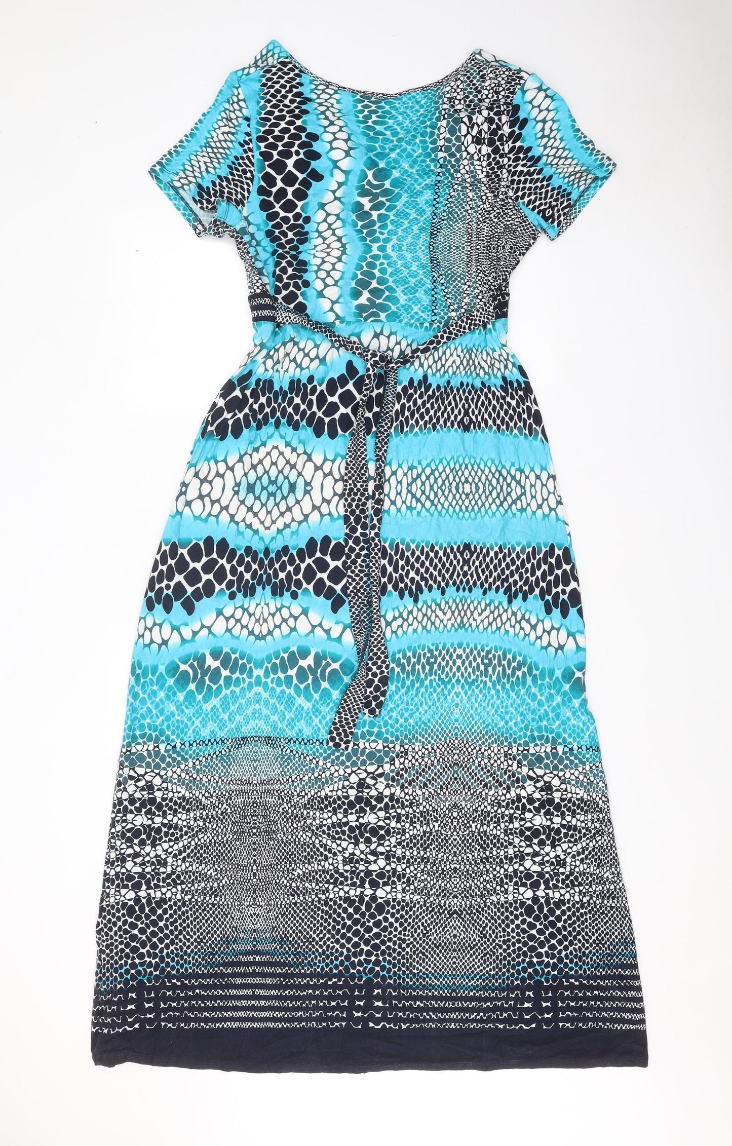 Per Una Womens Blue Geometric Polyester A-Line Size 14 V-Neck Tie