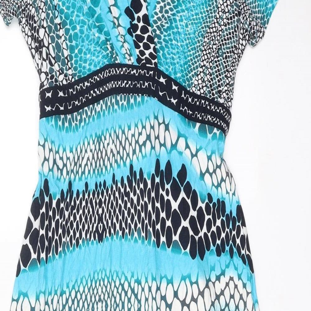 Per Una Womens Blue Geometric Polyester A-Line Size 14 V-Neck Tie