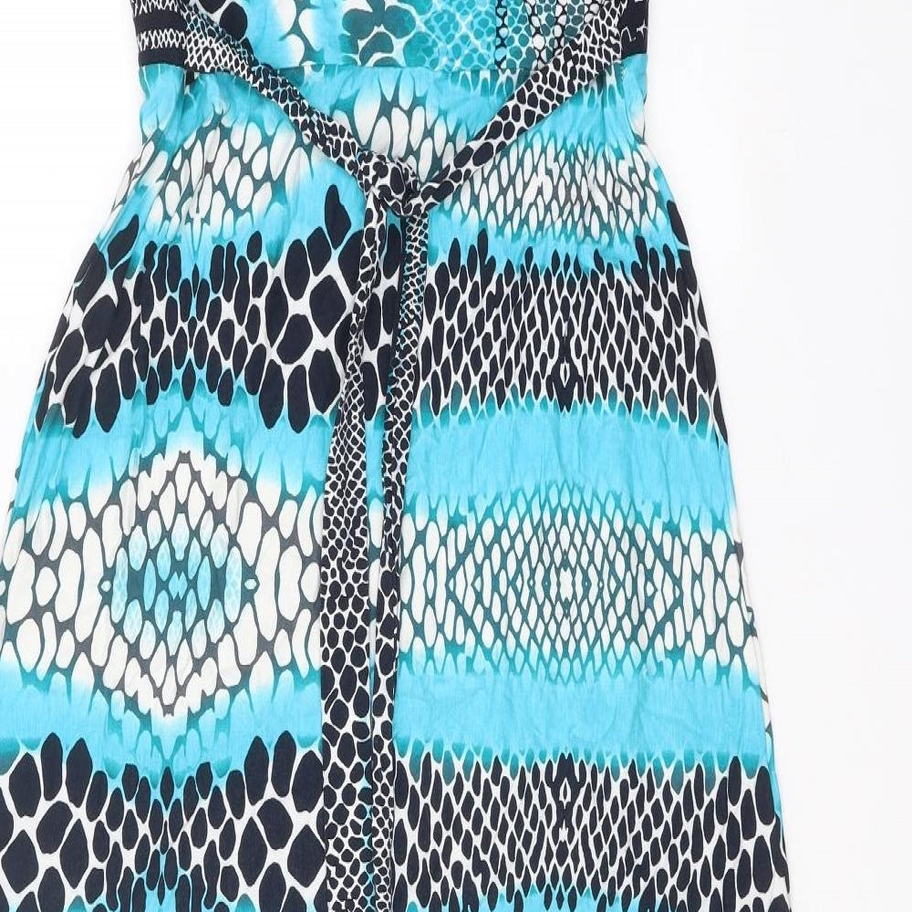 Per Una Womens Blue Geometric Polyester A-Line Size 14 V-Neck Tie