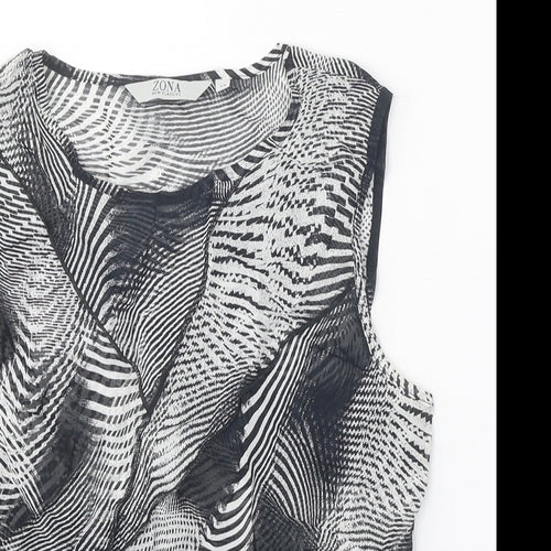 Zona New Classics Womens Black Geometric Polyester Basic Tank Size 14 Round Neck