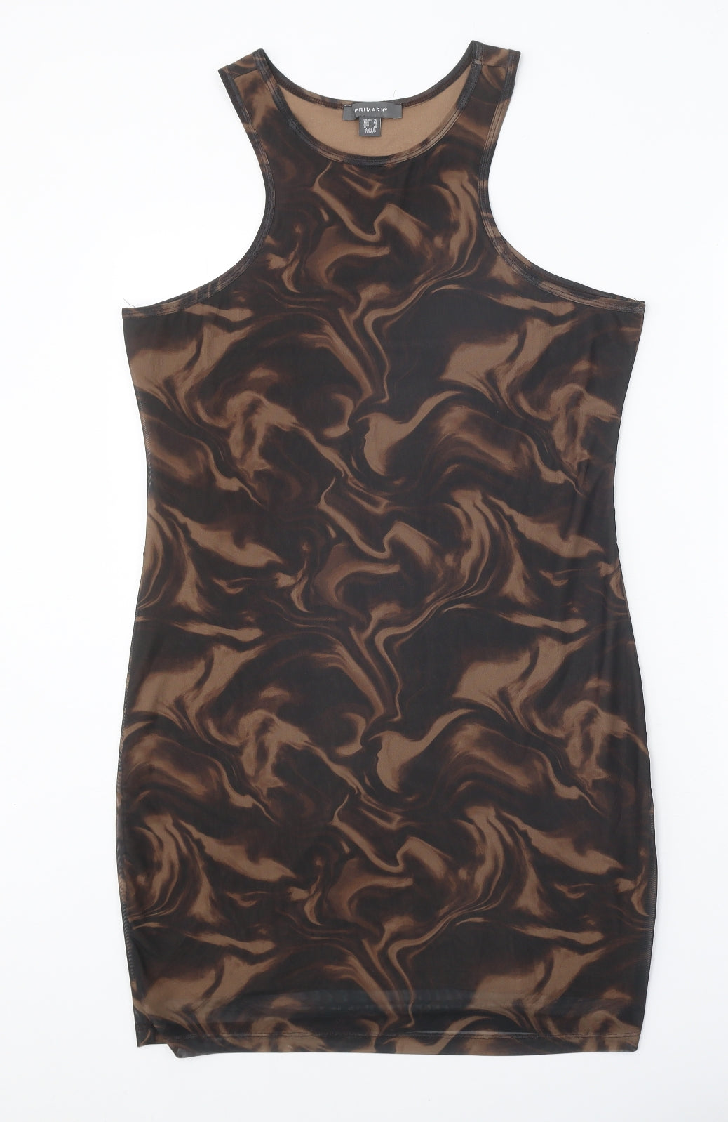 Primark Womens Brown Geometric Polyester Bodycon Size 16 Round Neck Pullover