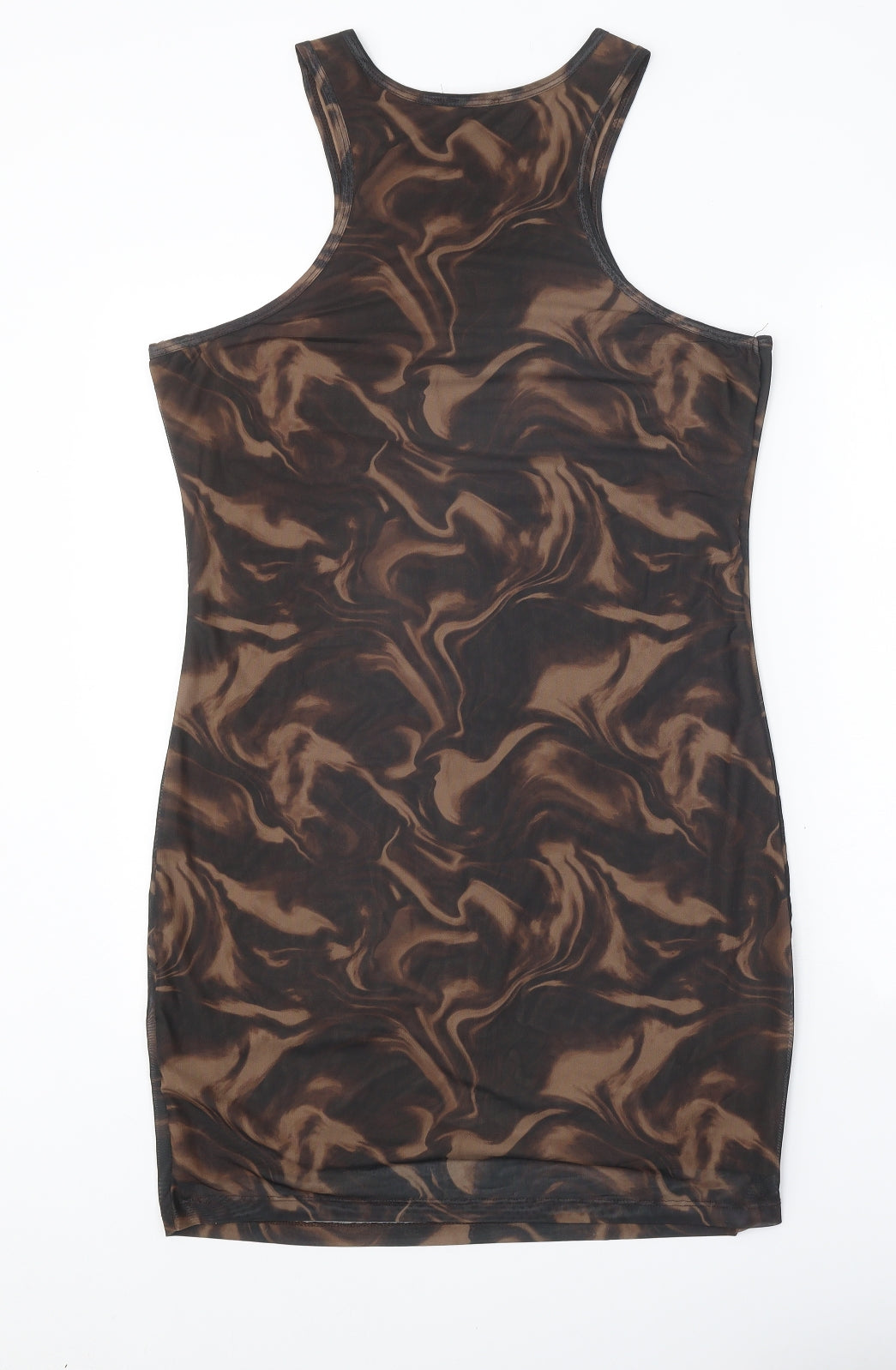 Primark Womens Brown Geometric Polyester Bodycon Size 16 Round Neck Pullover