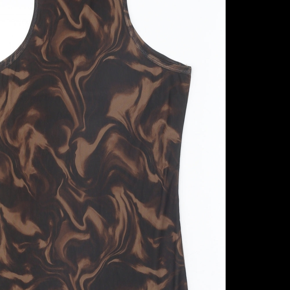 Primark Womens Brown Geometric Polyester Bodycon Size 16 Round Neck Pullover
