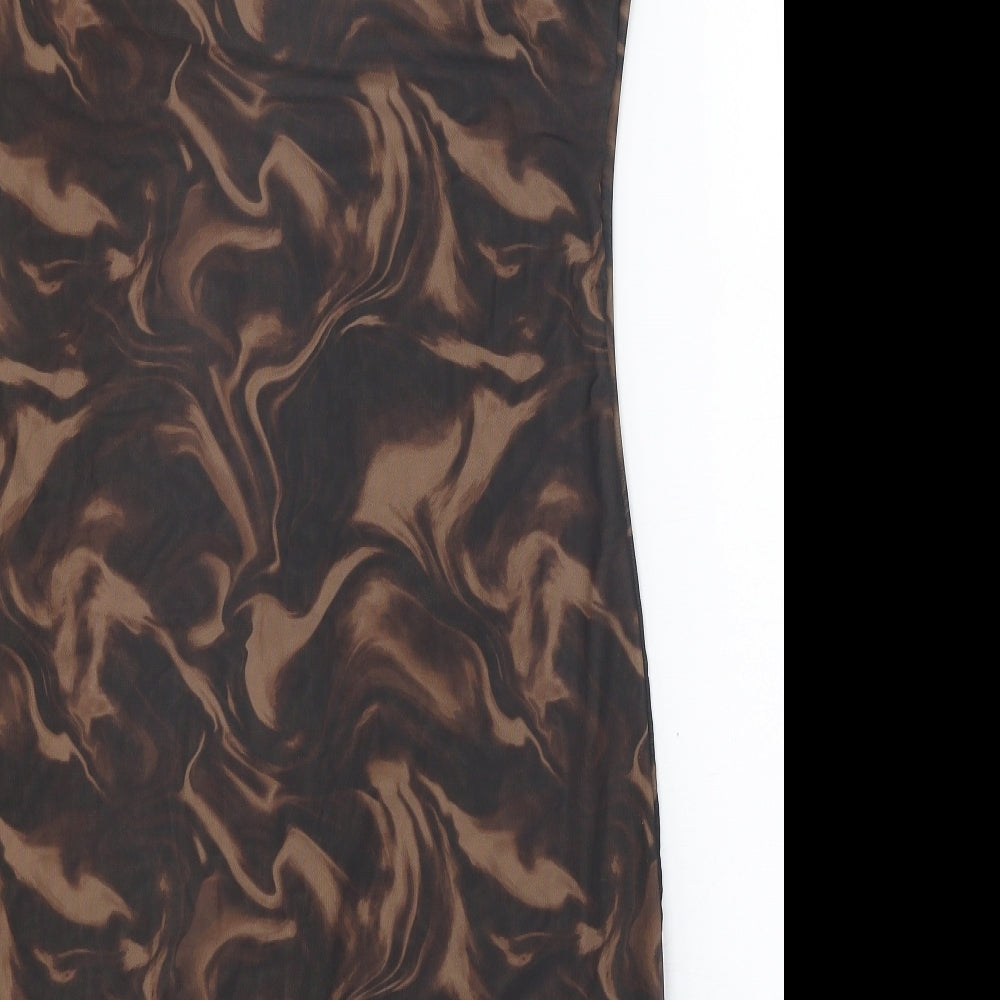 Primark Womens Brown Geometric Polyester Bodycon Size 16 Round Neck Pullover