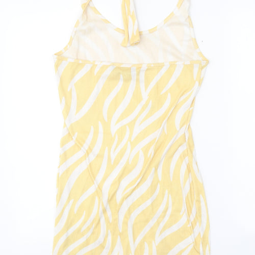 Another Reason Womens Yellow Animal Print Polyester A-Line Size 12 Halter Tie