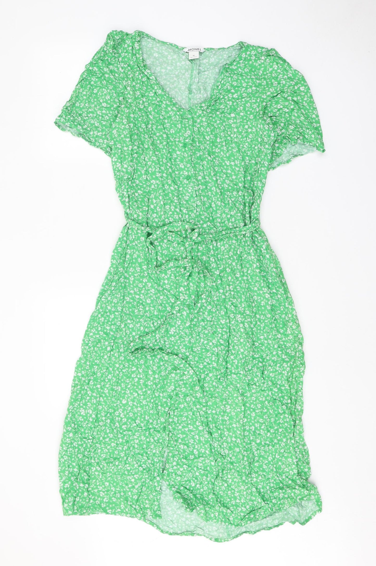 Monki Womens Green Geometric Viscose A-Line Size M V-Neck Button