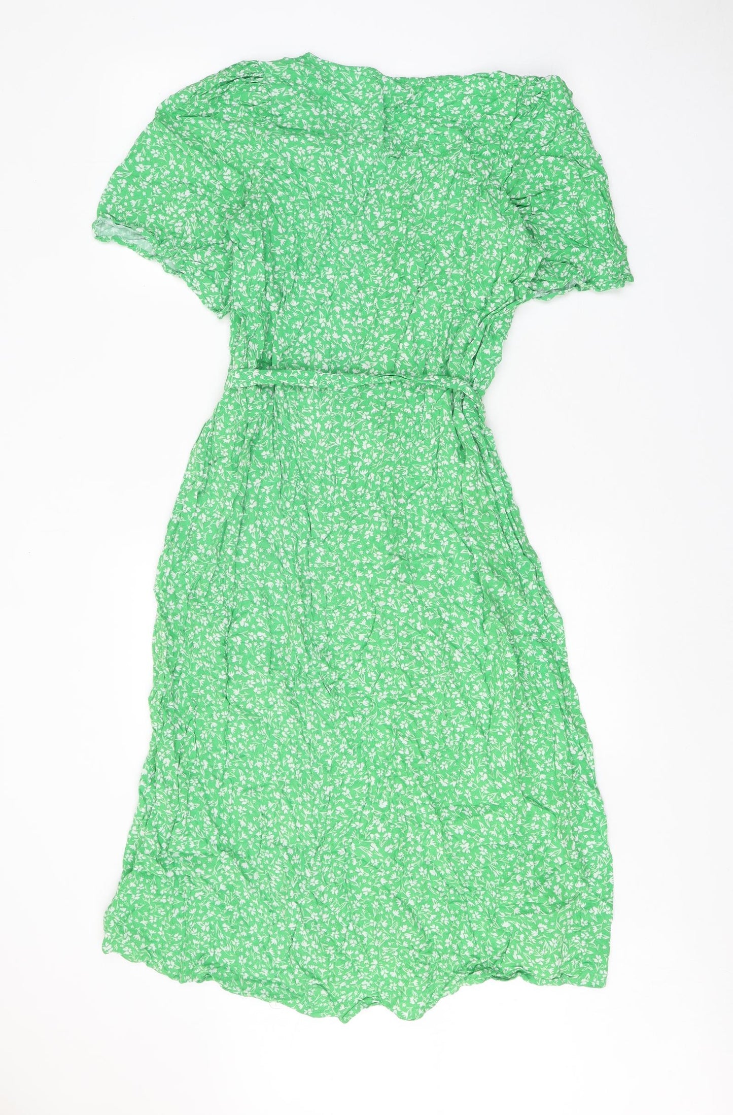 Monki Womens Green Geometric Viscose A-Line Size M V-Neck Button