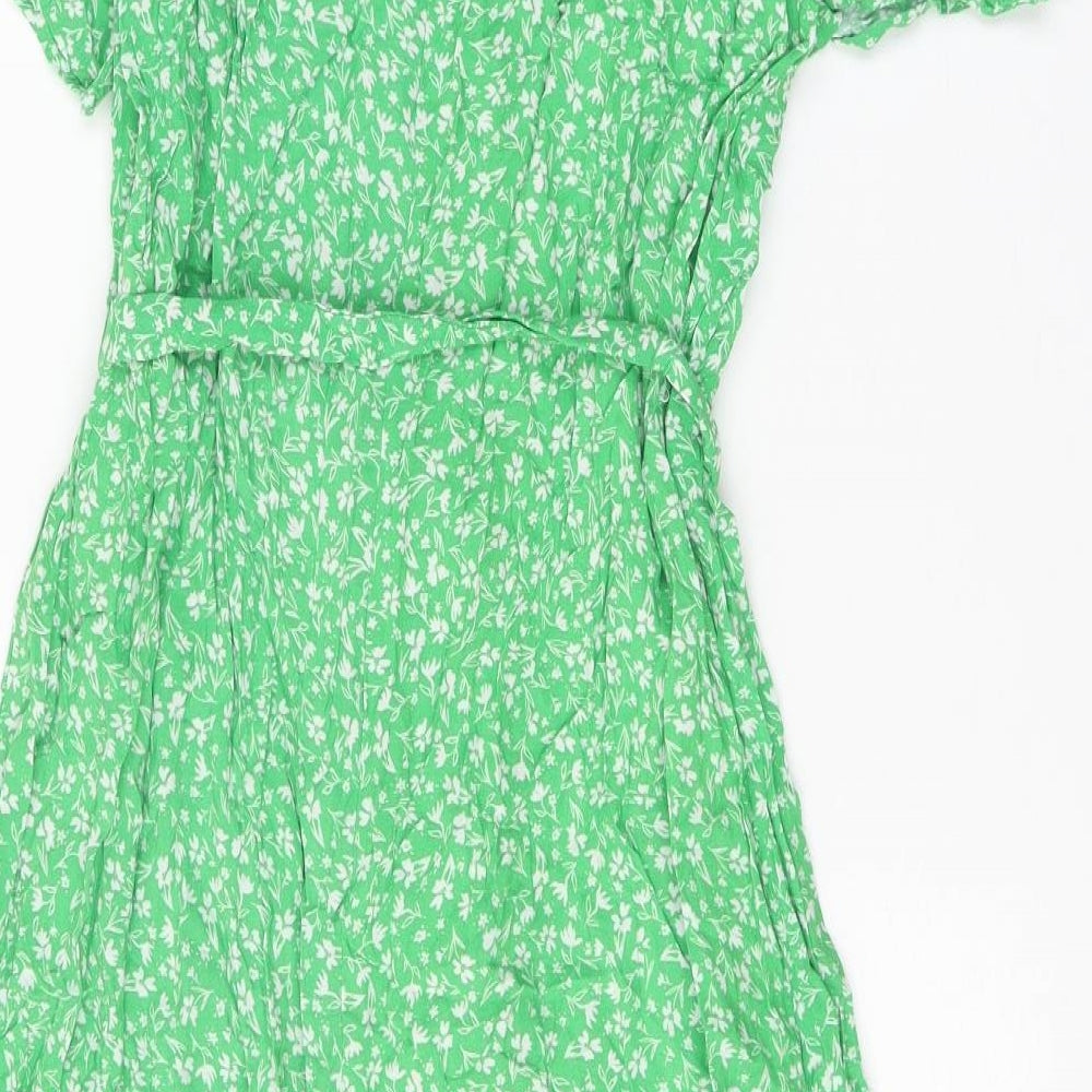 Monki Womens Green Geometric Viscose A-Line Size M V-Neck Button