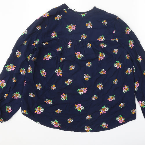 Marks and Spencer Womens Blue Floral Viscose Basic Blouse Size 8 V-Neck