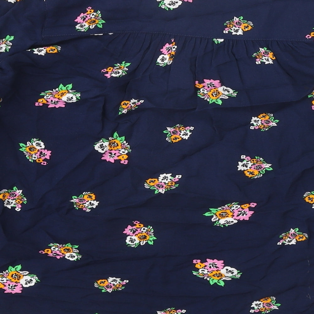 Marks and Spencer Womens Blue Floral Viscose Basic Blouse Size 8 V-Neck