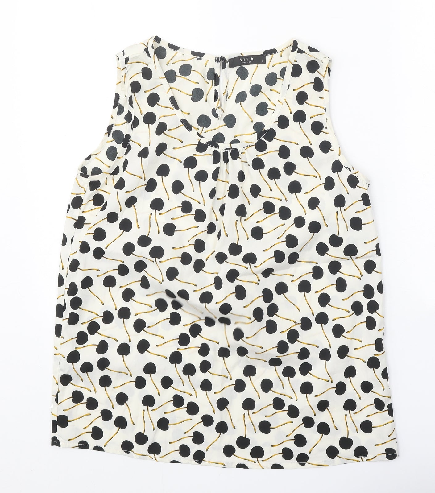 VILA Womens White Geometric Polyester Basic Tank Size S Scoop Neck - Cherry