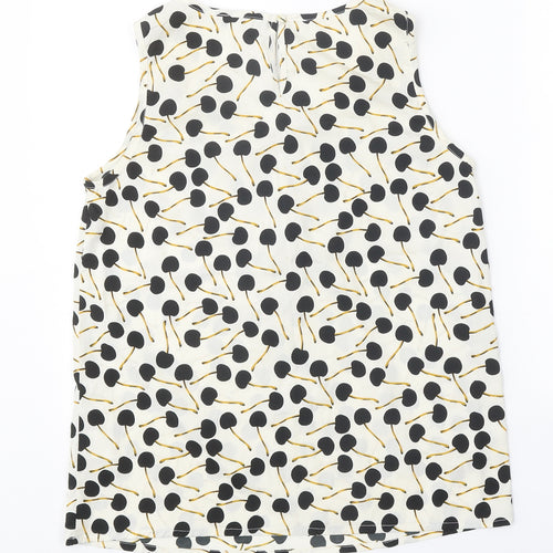 VILA Womens White Geometric Polyester Basic Tank Size S Scoop Neck - Cherry