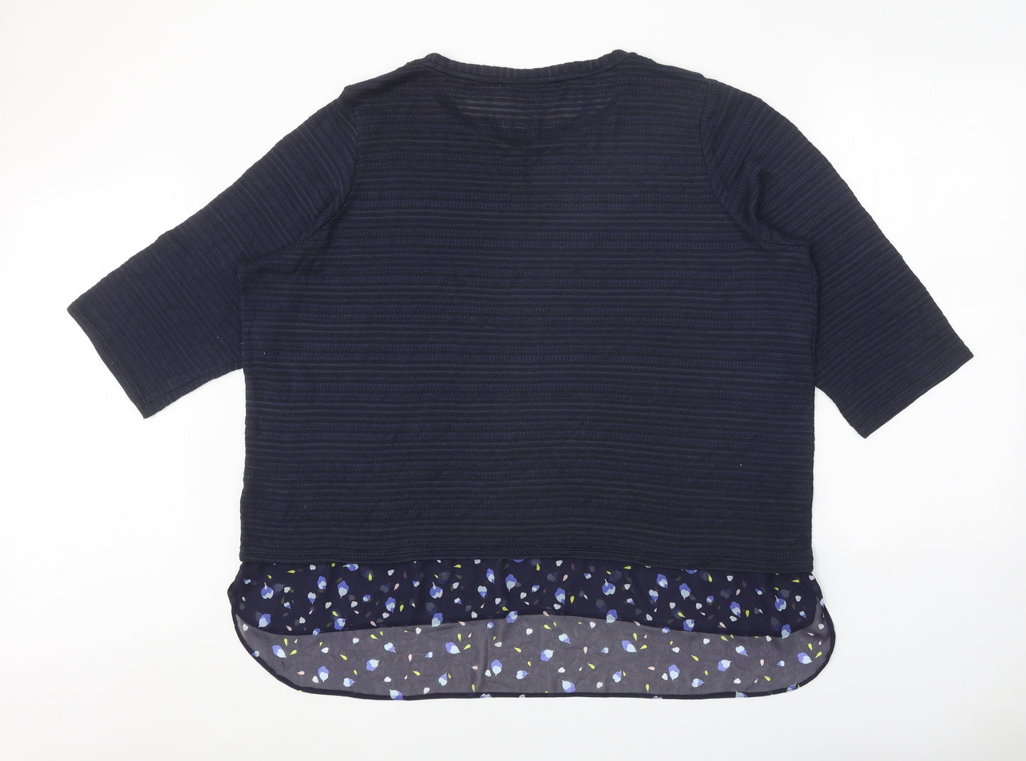 George Womens Blue Round Neck Floral Polyester Pullover Jumper Size 24