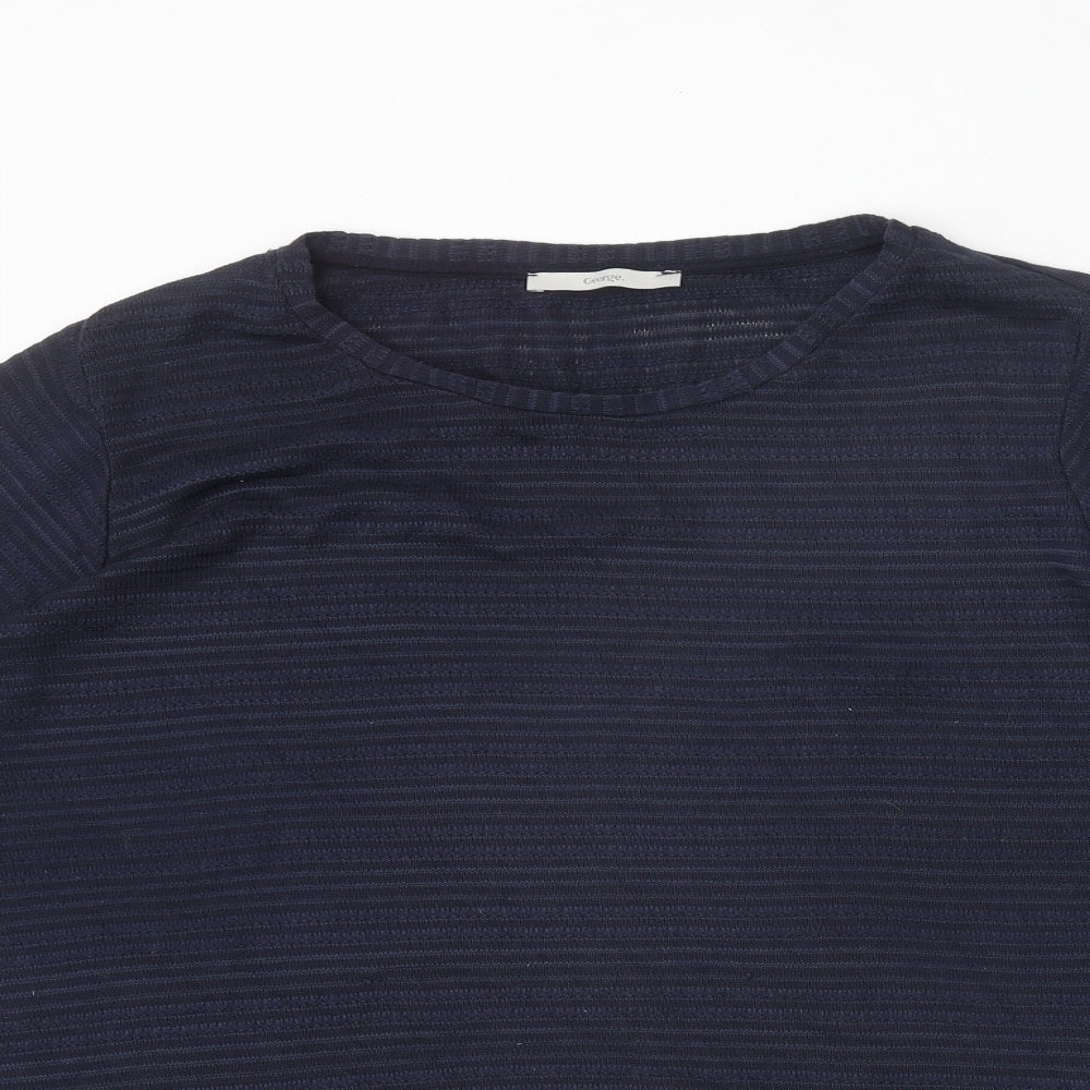George Womens Blue Round Neck Floral Polyester Pullover Jumper Size 24
