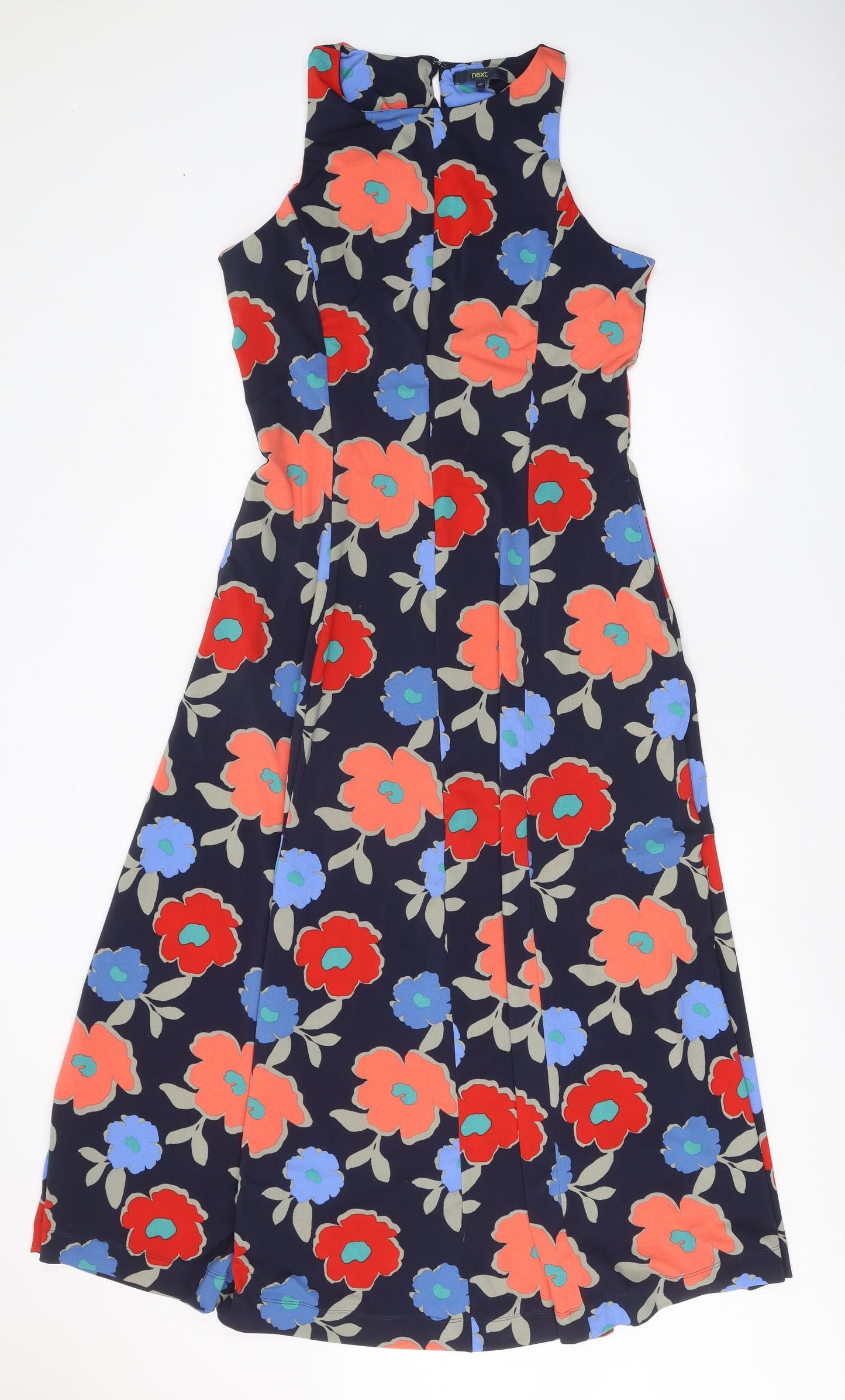 NEXT Womens Blue Floral Polyester A-Line Size 14 Round Neck Zip