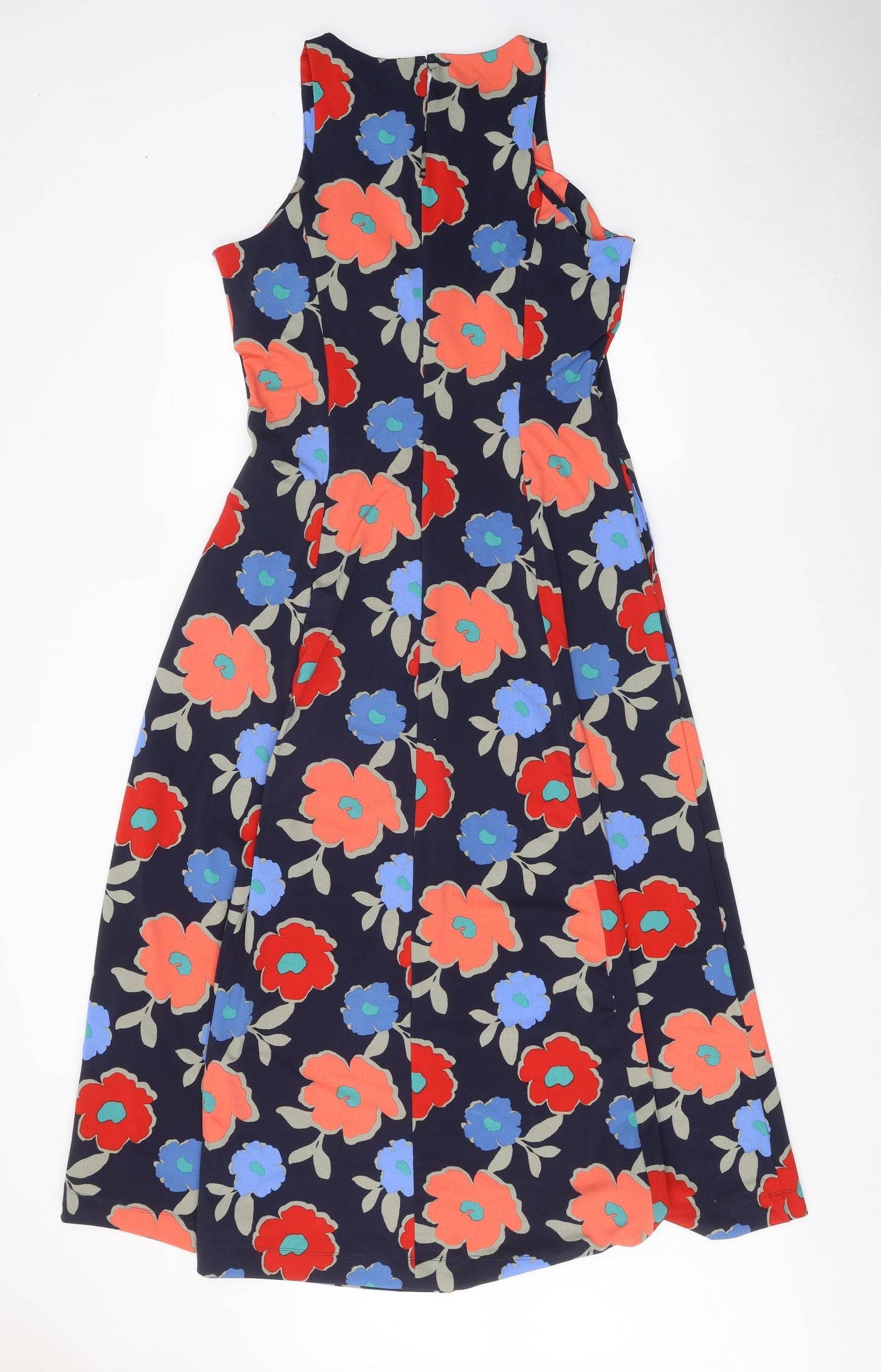 NEXT Womens Blue Floral Polyester A-Line Size 14 Round Neck Zip
