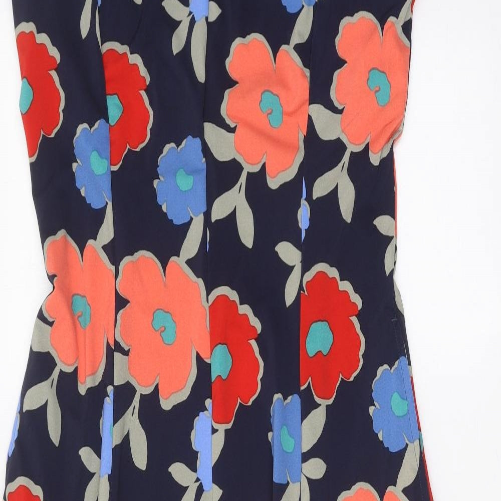 NEXT Womens Blue Floral Polyester A-Line Size 14 Round Neck Zip