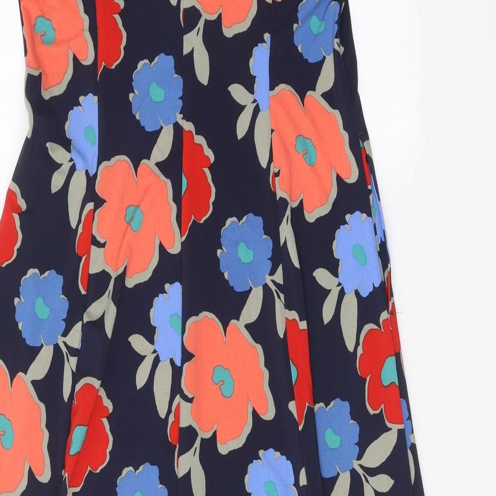 NEXT Womens Blue Floral Polyester A-Line Size 14 Round Neck Zip