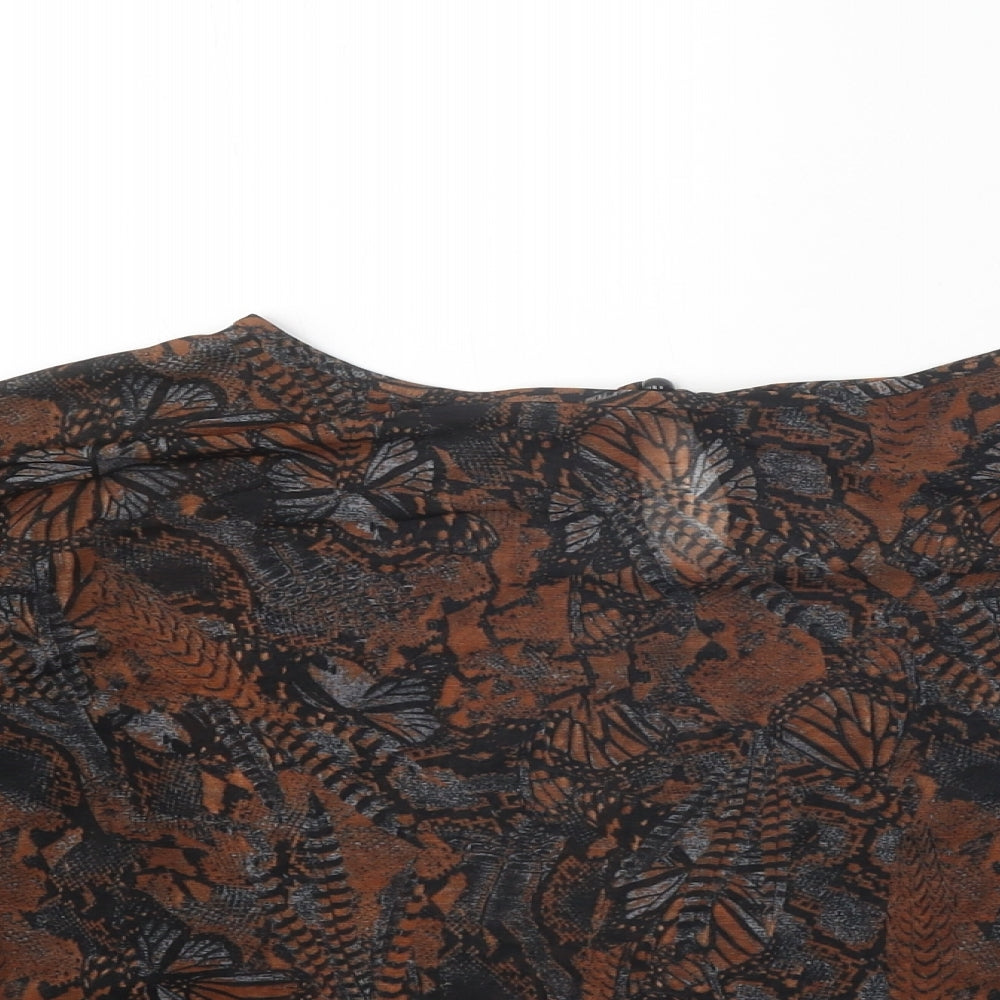 Topshop Womens Brown Geometric Polyester Cropped T-Shirt Size 10 Boat Neck - Butterfly