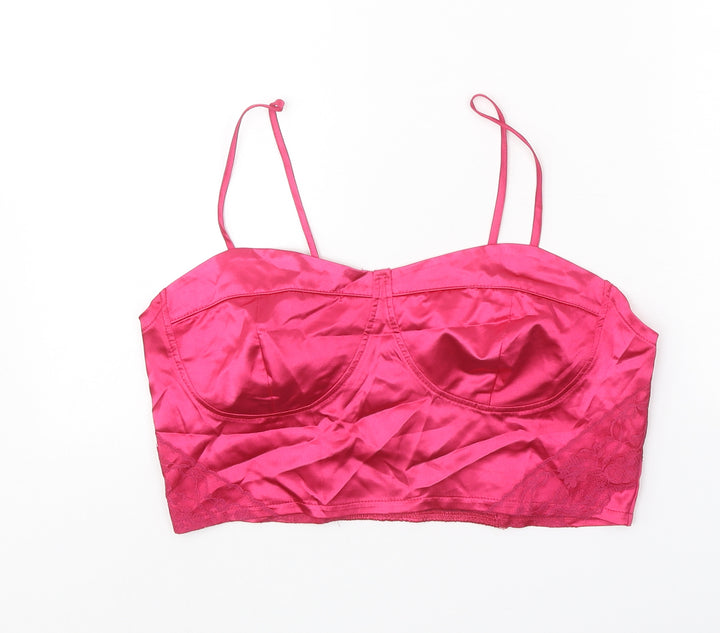 Y&G Womens Pink Polyester Cropped Tank Size L Sweetheart - Bralette
