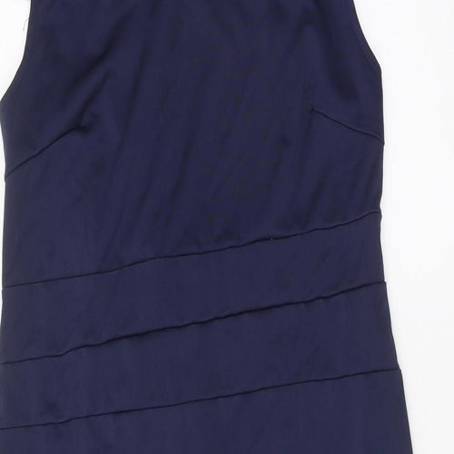 Preworn Womens Blue Polyester Pencil Dress Size 2XL Boat Neck Zip - Drop hem