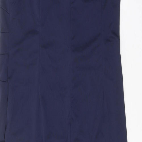 Preworn Womens Blue Polyester Pencil Dress Size 2XL Boat Neck Zip - Drop hem