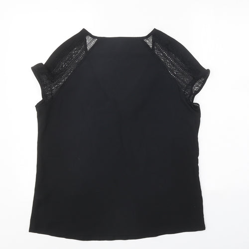 Laura Clement Womens Black Polyester Basic T-Shirt Size 12 V-Neck - Lace Sleeve Detail