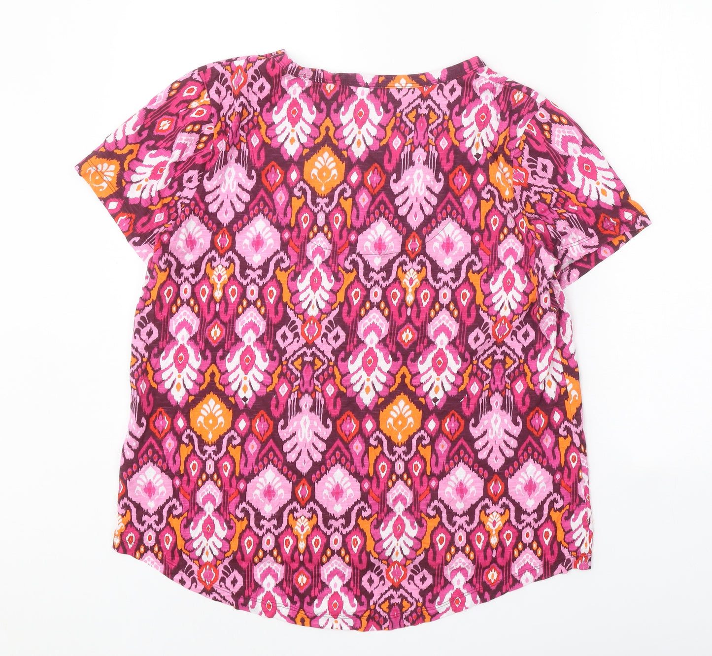 Nutmeg Womens Pink Geometric Cotton Basic T-Shirt Size 16 V-Neck