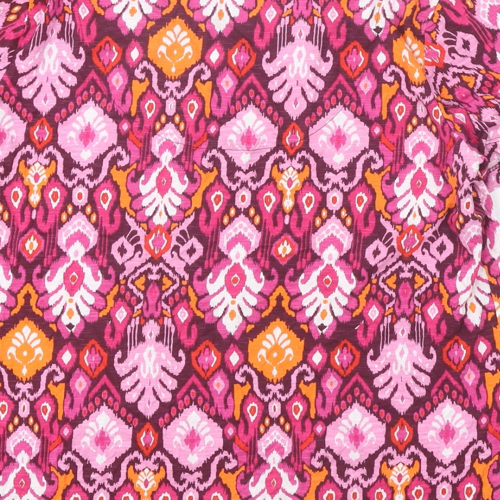 Nutmeg Womens Pink Geometric Cotton Basic T-Shirt Size 16 V-Neck