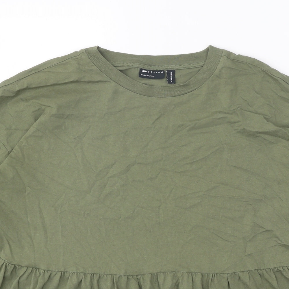 ASOS Womens Green 100% Cotton Basic T-Shirt Size 10 Round Neck - Smock
