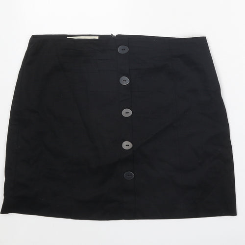 Mango Womens Black Cotton A-Line Skirt Size L Zip