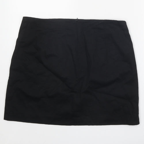Mango Womens Black Cotton A-Line Skirt Size L Zip