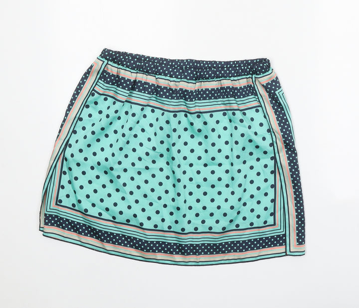 Zara Womens Blue Geometric Polyester A-Line Skirt Size M