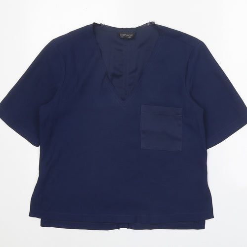 Topshop Womens Blue Polyester Basic Blouse Size 8 V-Neck